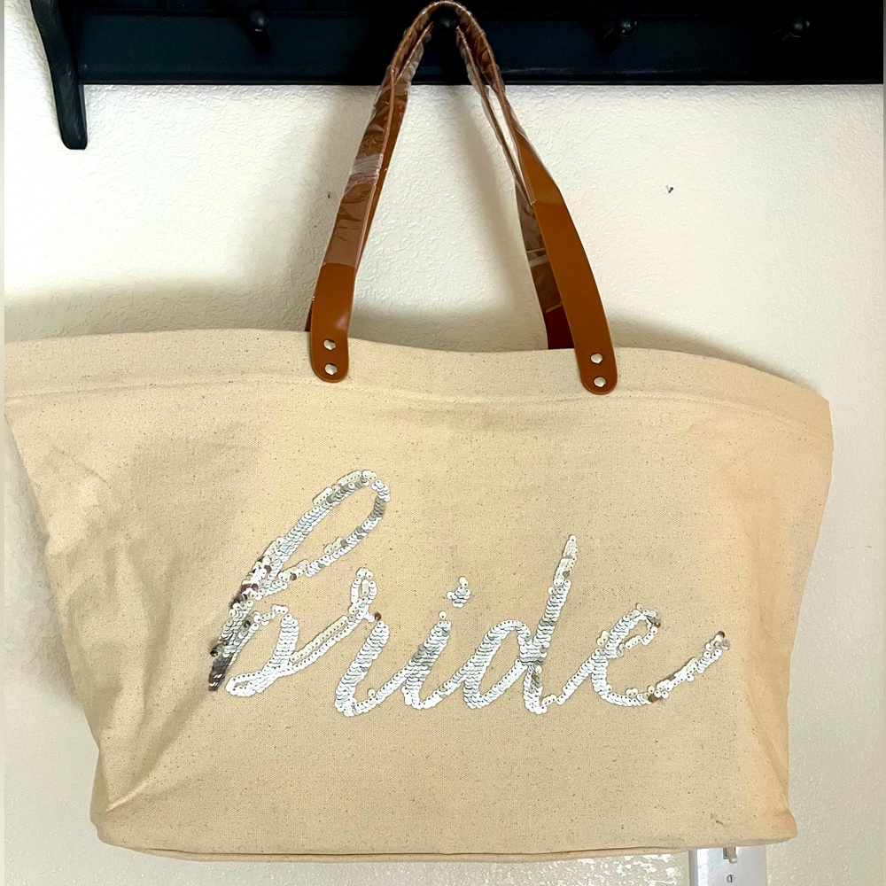 Bride sparkly letters canvas tote bag large new without tags